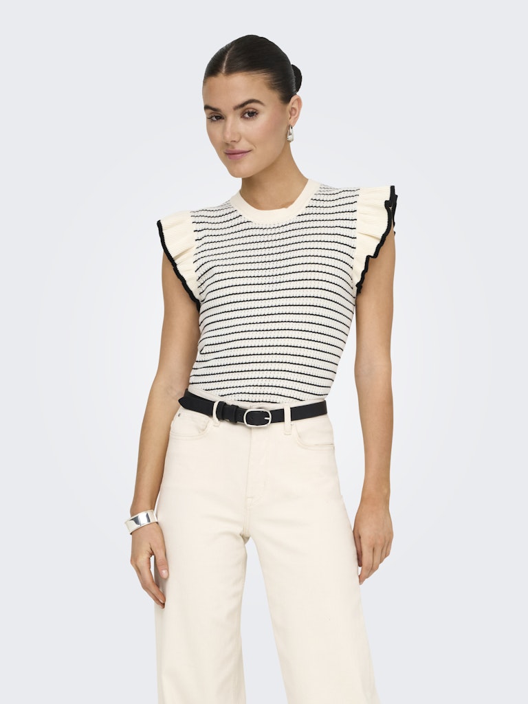 Jdycarice S/l Frill Pullover Knt Noos - Ecru Dessin