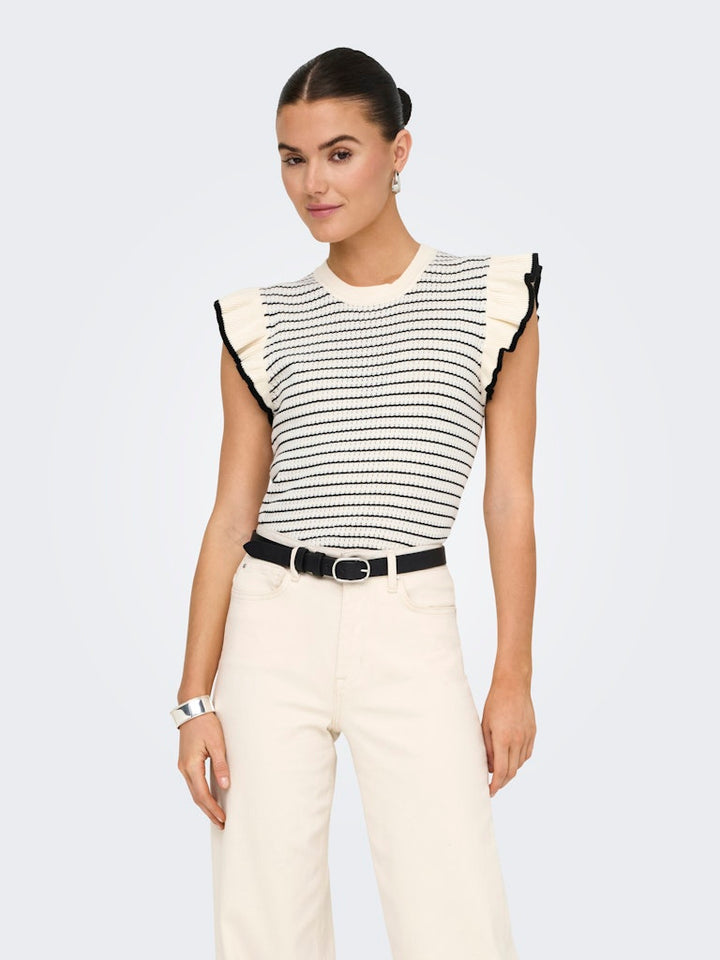 Jdycarice S/l Frill Pullover Knt Noos - Ecru Dessin