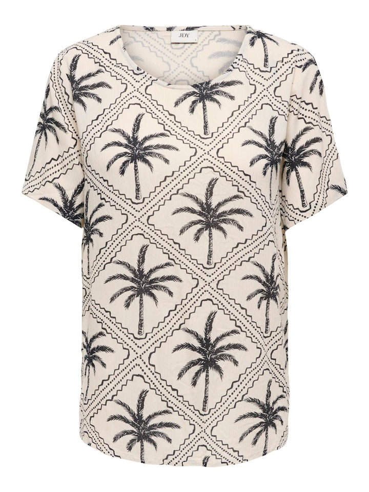 Jdygaby Life S/s V-neck Top Wvn - Ecru Dessin