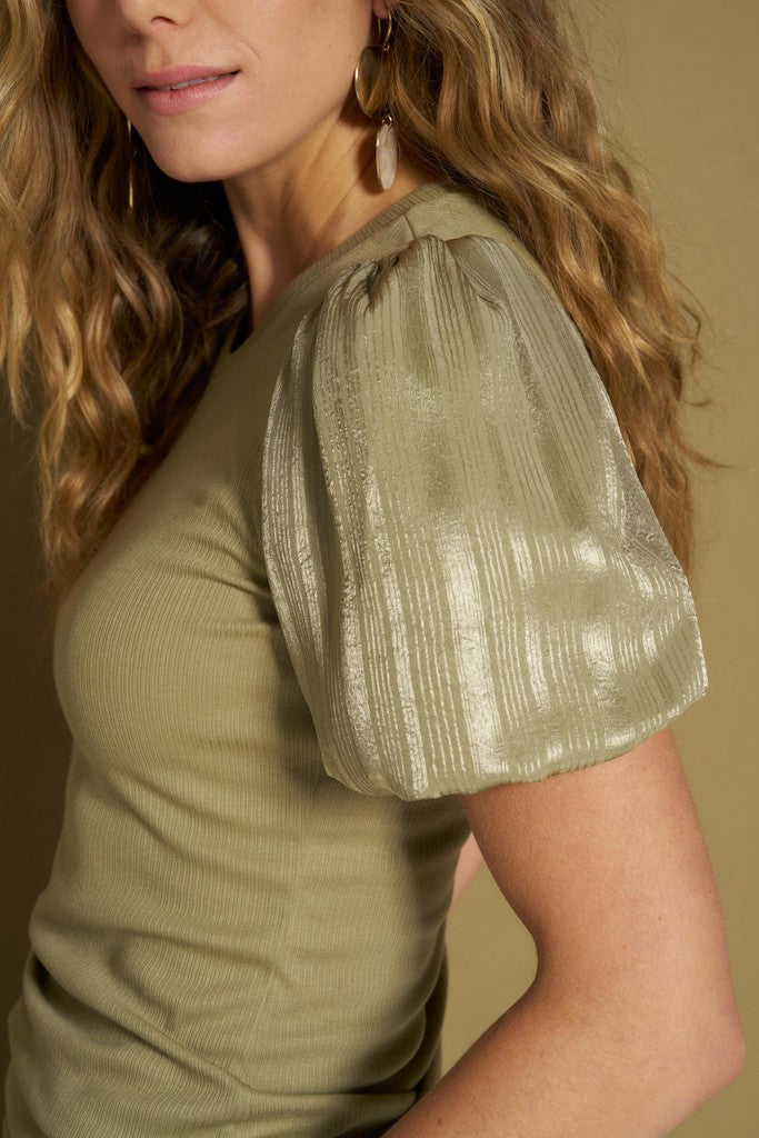 Top Haya - Constrast Puff Sleeve - Oud Groen