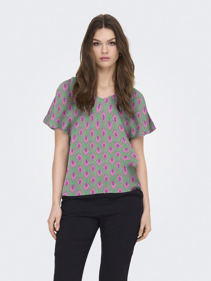 Onlnova Life Vis S/s Emmy Top Aop - Groen Dessin