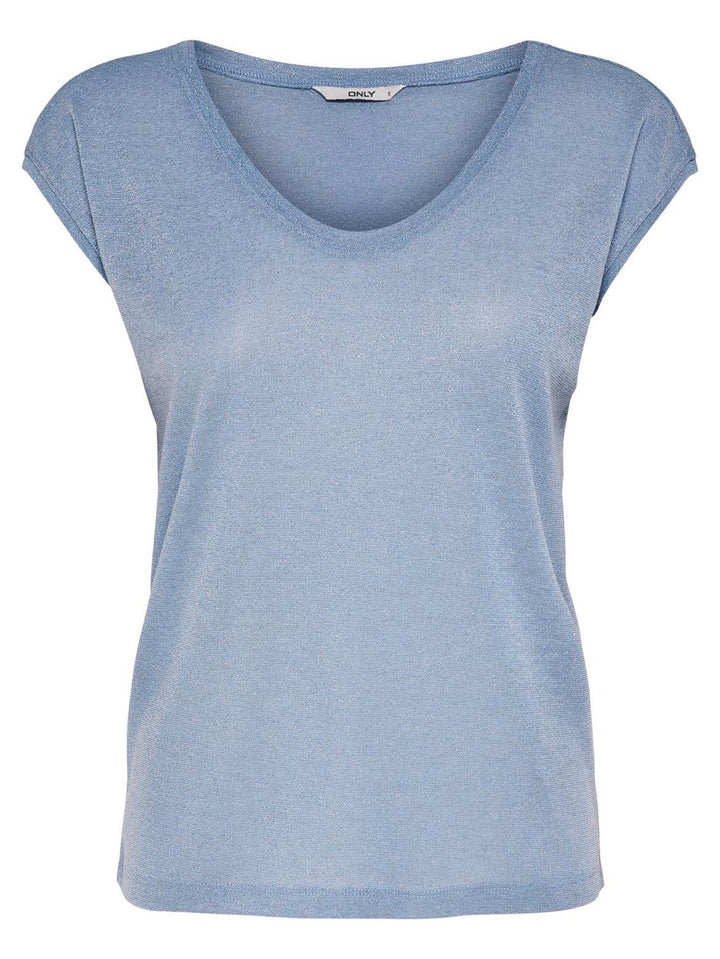 Onlsilvery S/s V Neck Lurex Top Jrs - Blauw