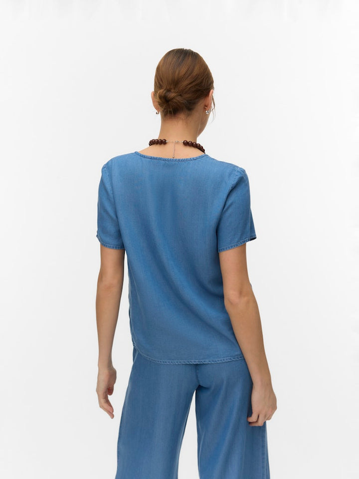 Vmbree Ss V-neck Tencel Top - Blue Denim