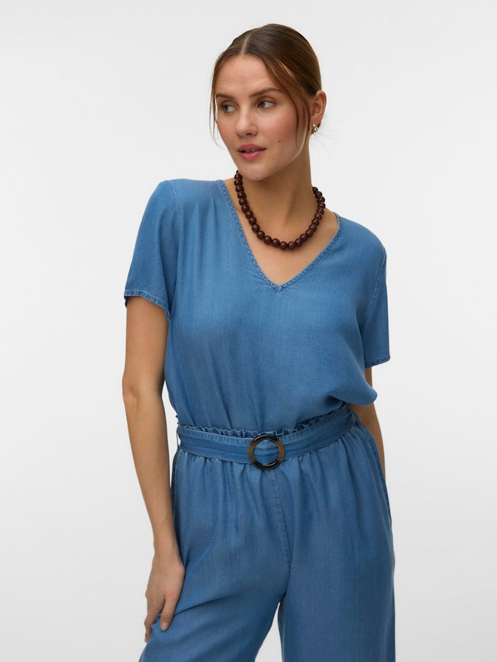 Vmbree Ss V-neck Tencel Top - Blue Denim