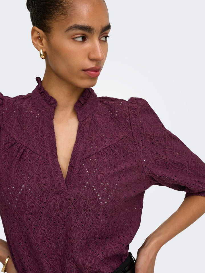 Onlziggy S/s Frill Top Cc Jrs - Bordeaux