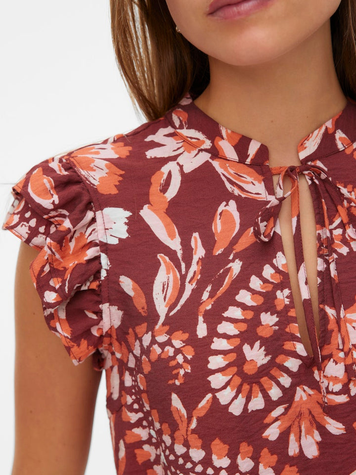 Vmnellie Carla Sl Frill Top Wvn Ga - Rood Dessin