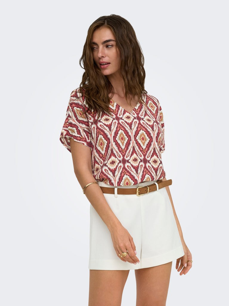 Onlbelly Mikasi Ss V-neck Top Wvn Ex - Rood Dessin