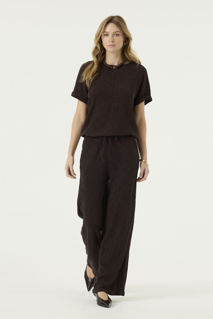Garcia Bruine Top Korte Mouw Met Structuur - Bruin