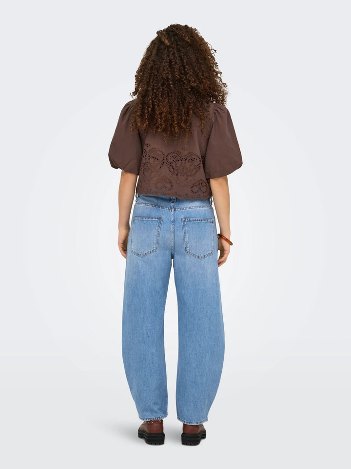 Onlbryson S/s Short Emb Tie Top Wvn - Bruin