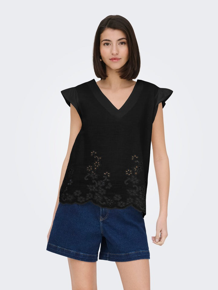 Jdyysta Life S/l Broderi Anglaise Top Jr - Zwart