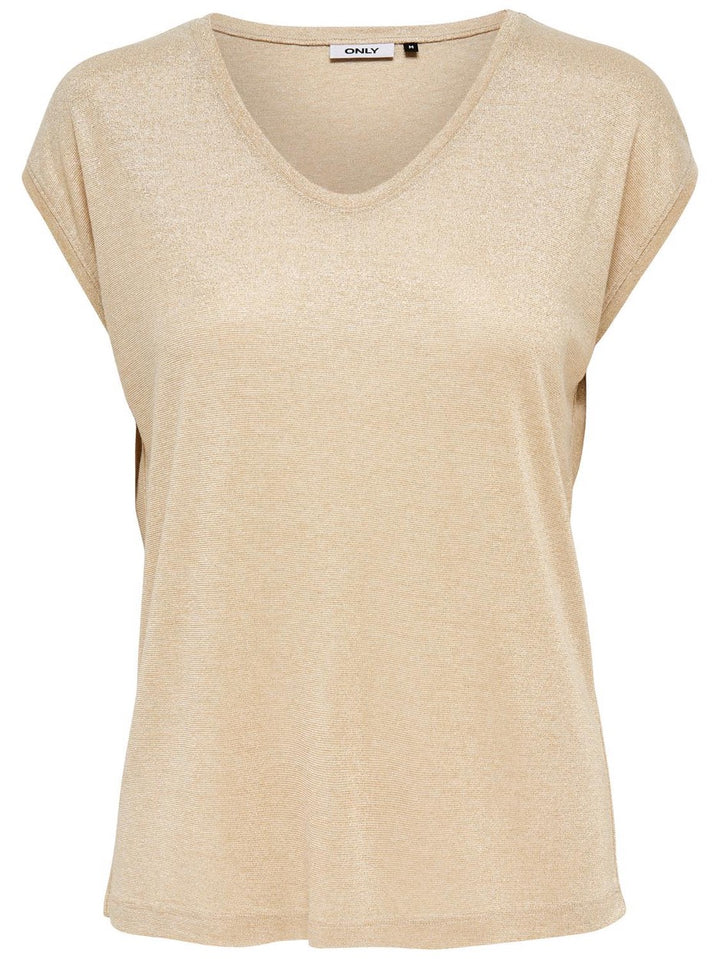 Onlsilvery S/s V Neck Lurex Top Jrs - Goudkleurig