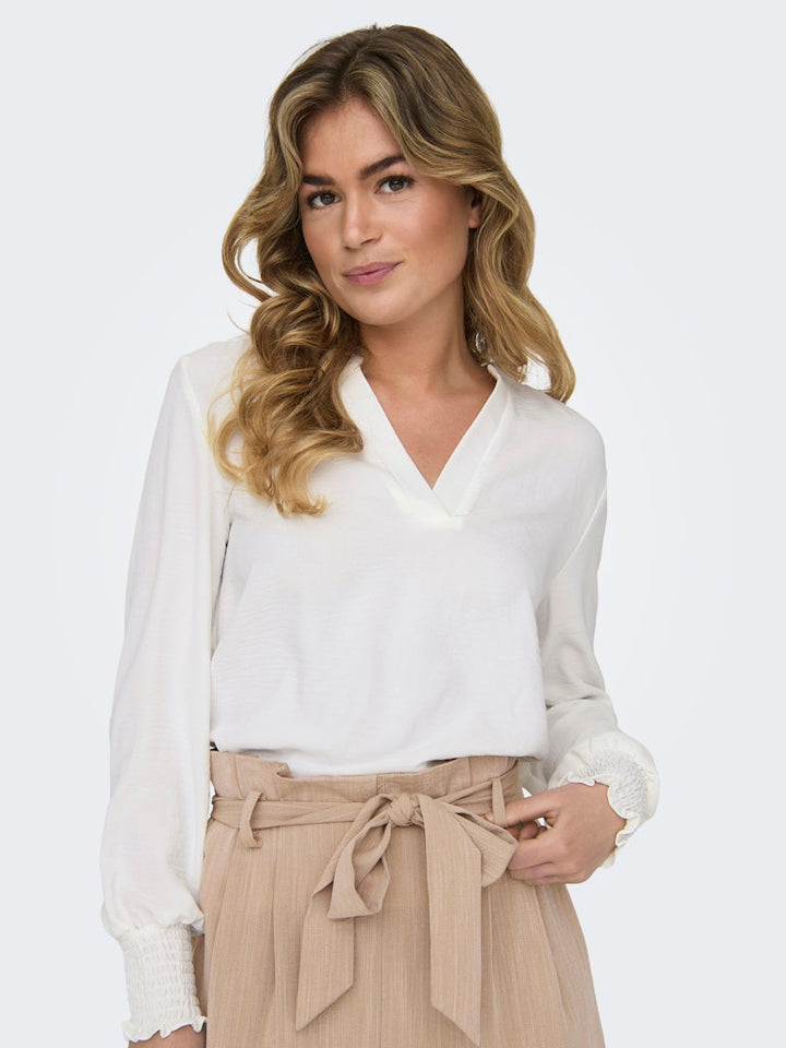 Onlmette V-neck Ls Smock Top Noos Wvn - Off-white