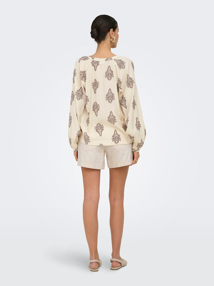 Jdyholly L/s  Smock Top Wvn - Ecru Dessin