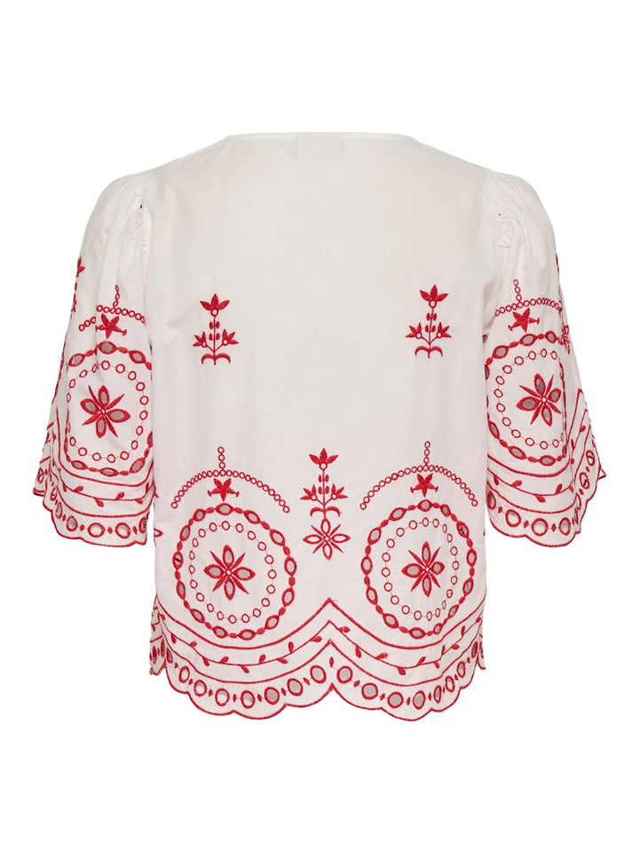 Jdypolly S/s Embroidery Tie Top Wvn - Wit Dessin
