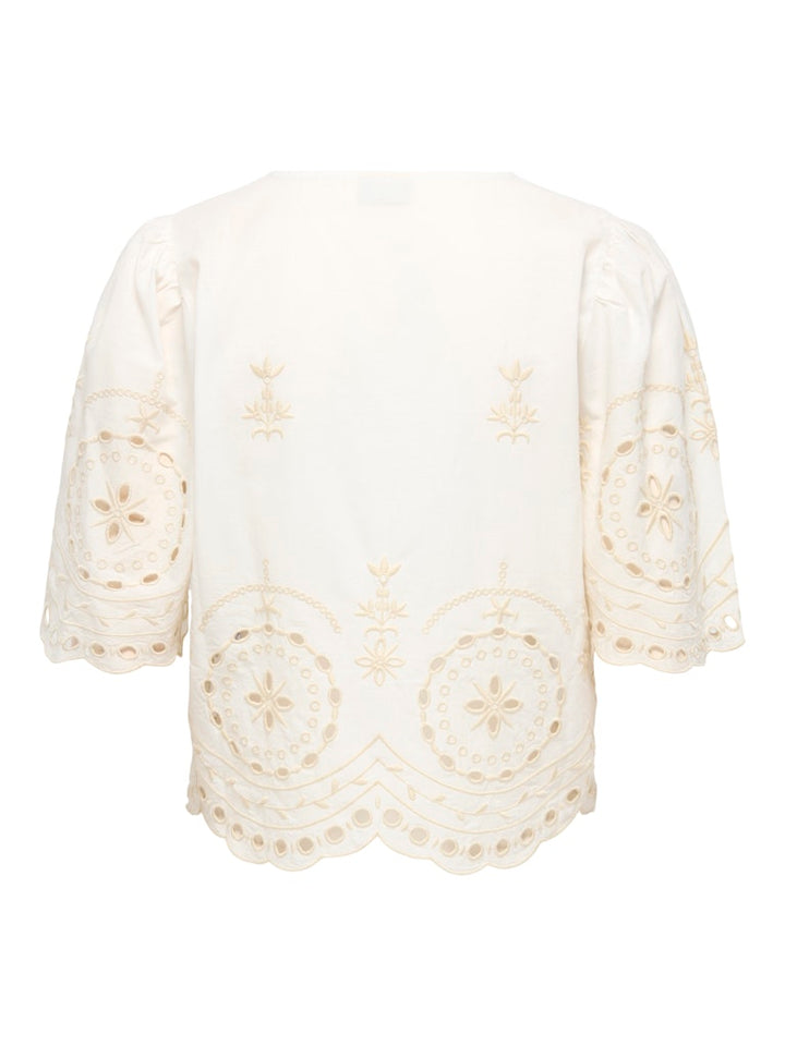 Jdypolly S/s Embroidery Tie Top Wvn - Wit Dessin