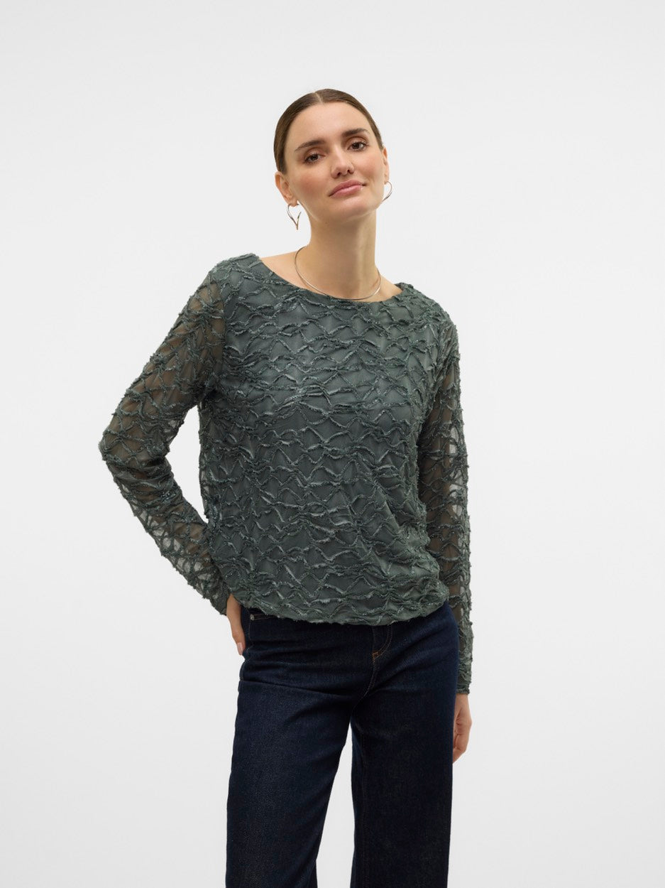 Vmelga Ls Short Boatneck Glitter To - Donkergroen