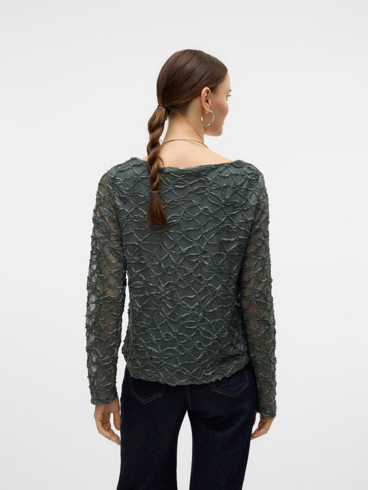 Vmelga Ls Short Boatneck Glitter To - Donkergroen