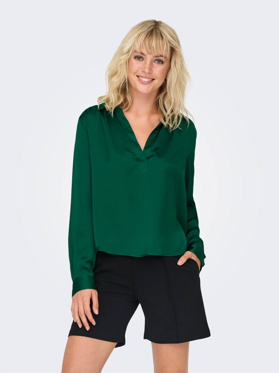 Onlzora Ls V-neck Collar Top Wvn - Donkergroen