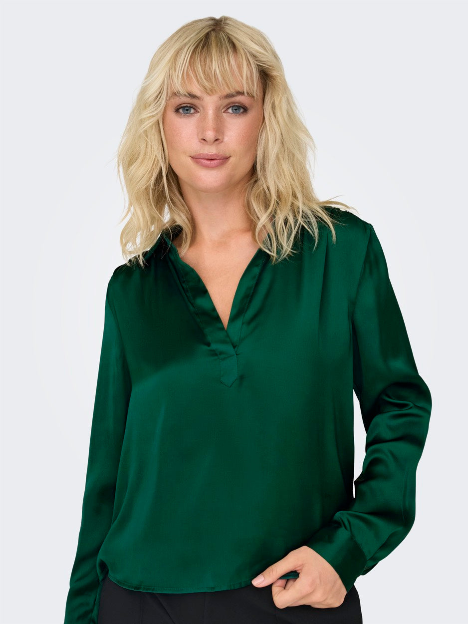 Onlzora Ls V-neck Collar Top Wvn - Donkergroen