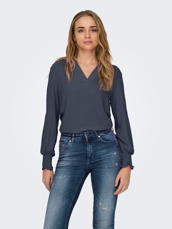 Onlmette V-neck Ls Smock Top Noos Wvn - Rafblauw