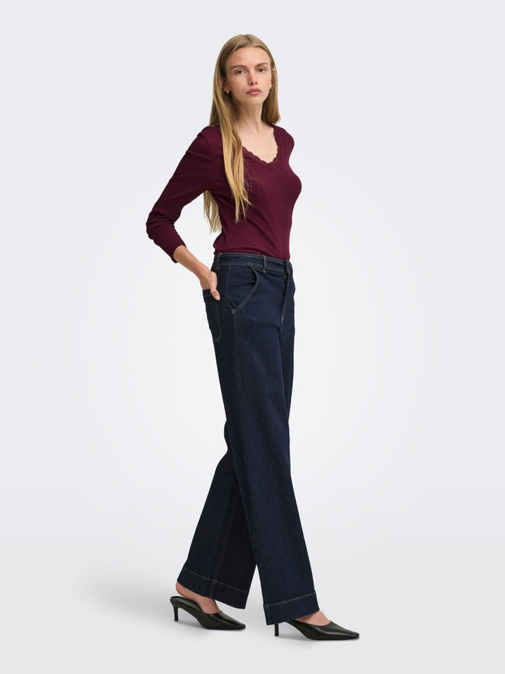 Onlsara Sharai L/s V-neck Top Jrs - Bordeaux