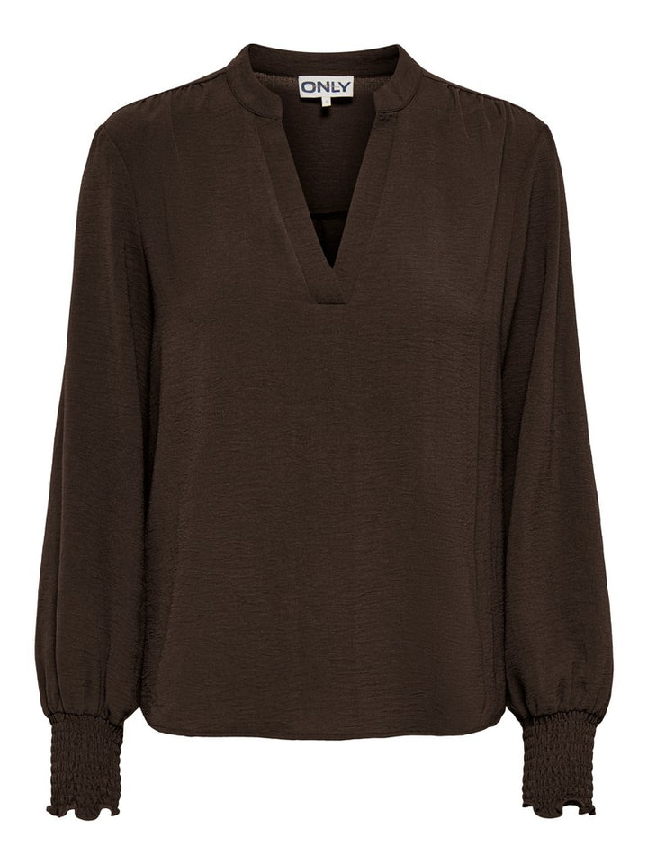 Onlmette V-neck Ls Smock Top Noos Wvn - Bruin