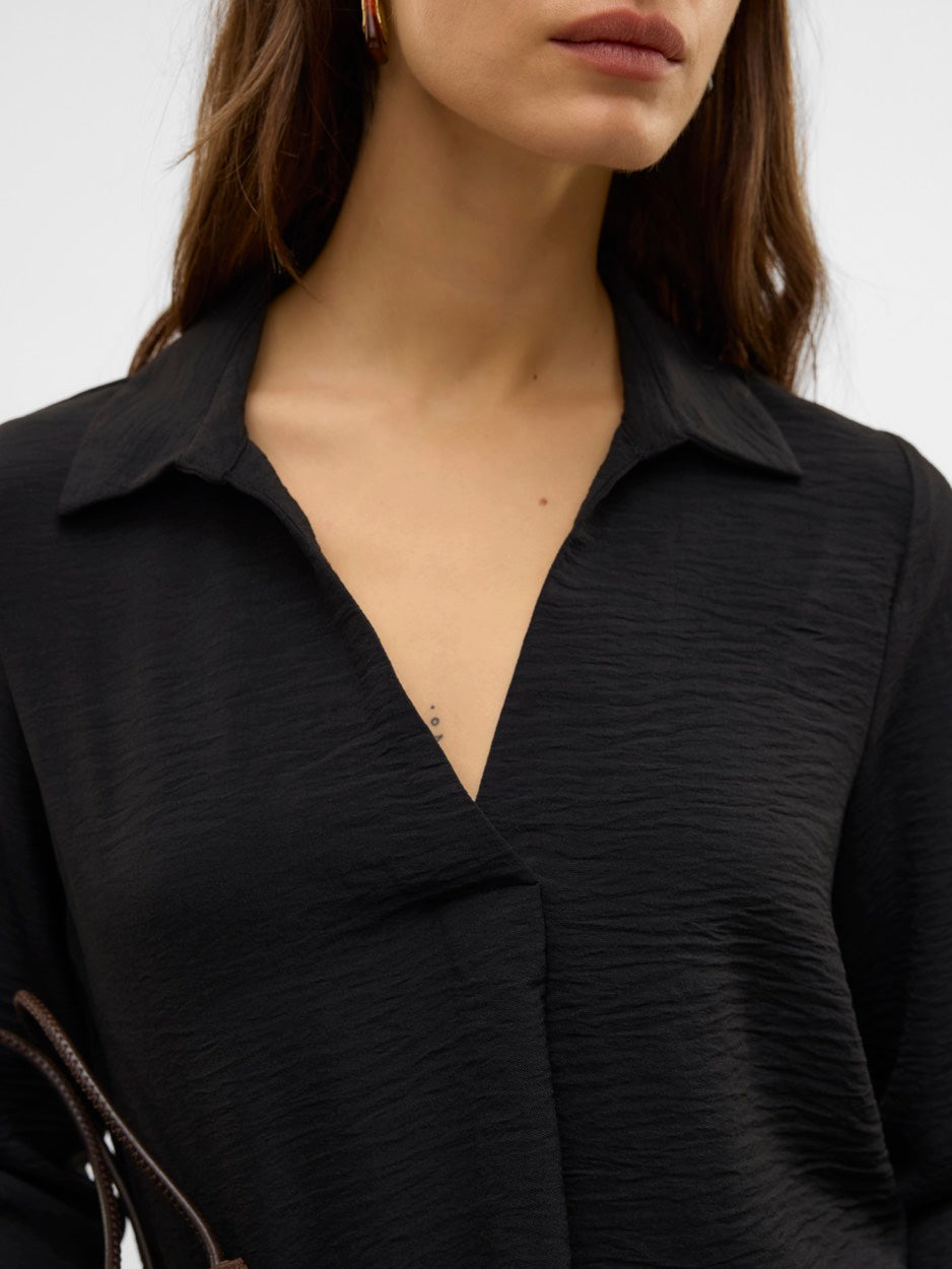 Vmalva L/s Collar Top Wvn Ga - Zwart