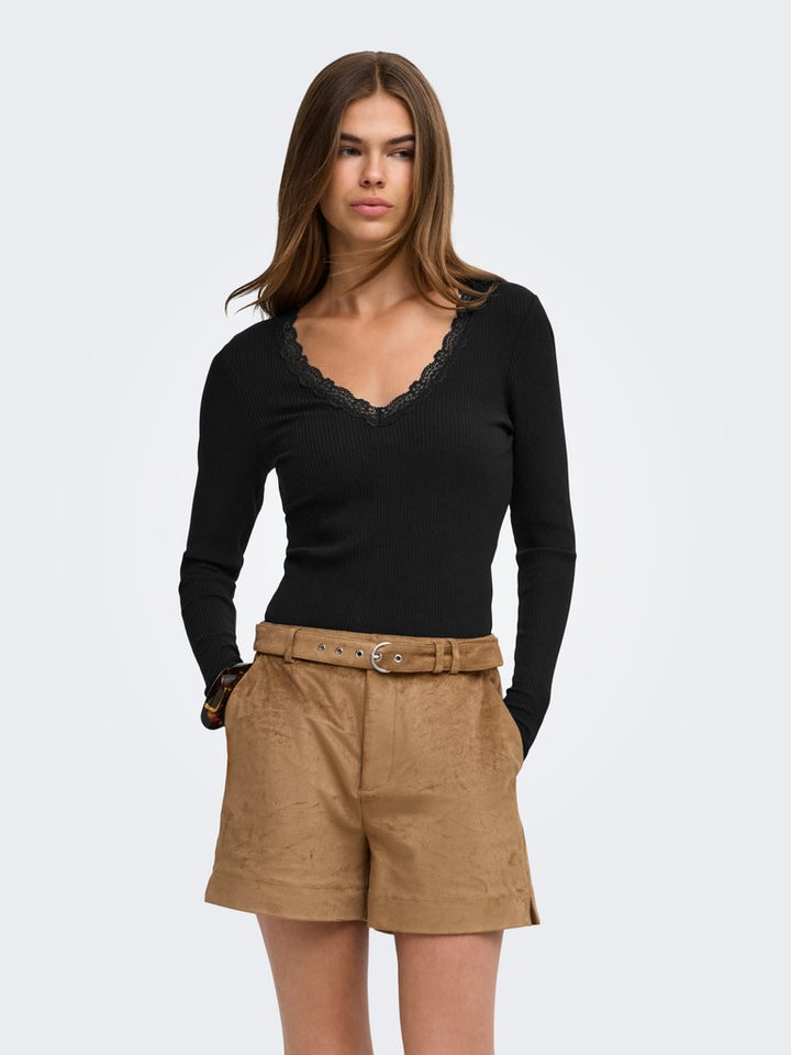 Onlsara Sharai L/s V-neck Top Jrs - Zwart