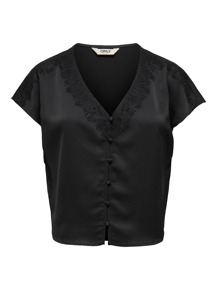 Onlfaraya S/l Button Lace Satin Top Wvn - Zwart