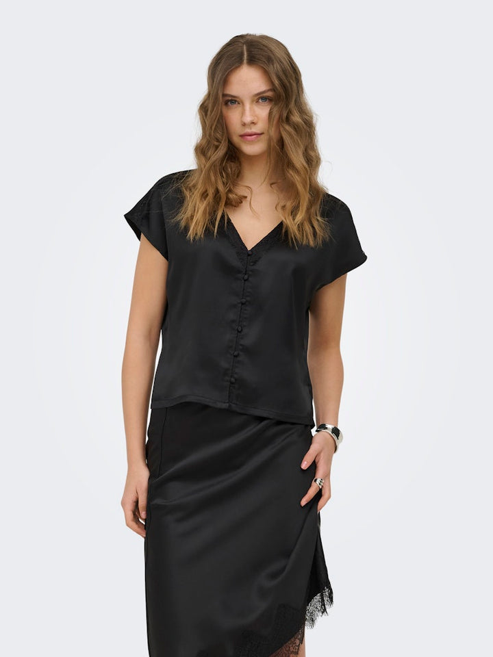 Onlfaraya S/l Button Lace Satin Top Wvn - Zwart
