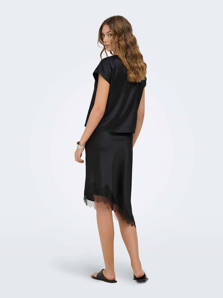 Onlfaraya S/l Button Lace Satin Top Wvn - Zwart