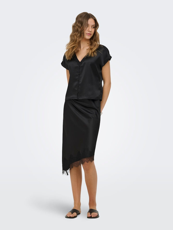 Onlfaraya S/l Button Lace Satin Top Wvn - Zwart
