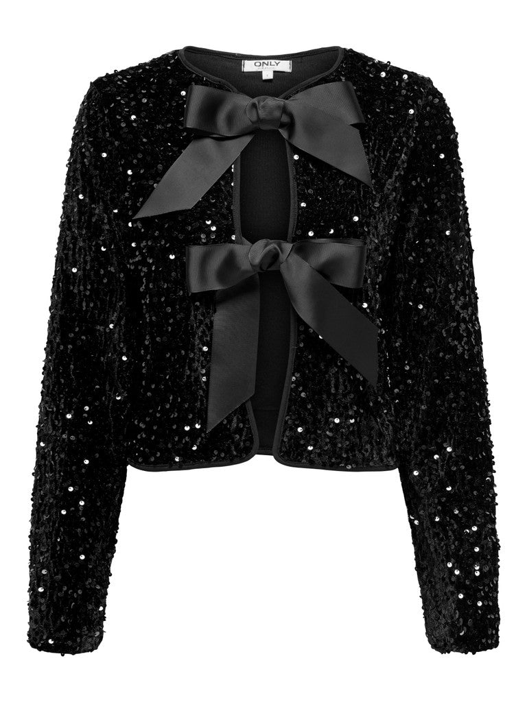 Onlanika Sequins Ls Bow Top Wvn Cs - Zwart