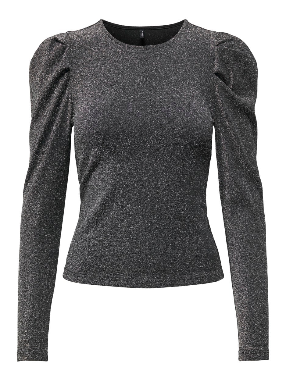 Onlrich L/s Glitter Puff Top Jrs - Zwart