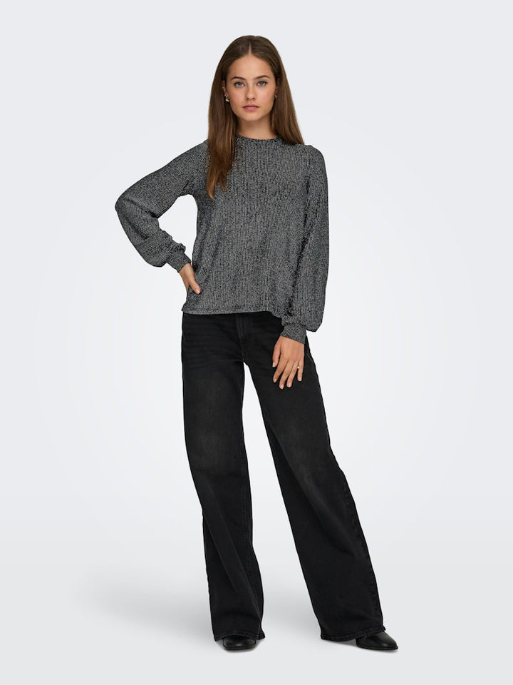 Onlcarol L/s Glitter Bow Top Box Jrs - Zwart Dessin