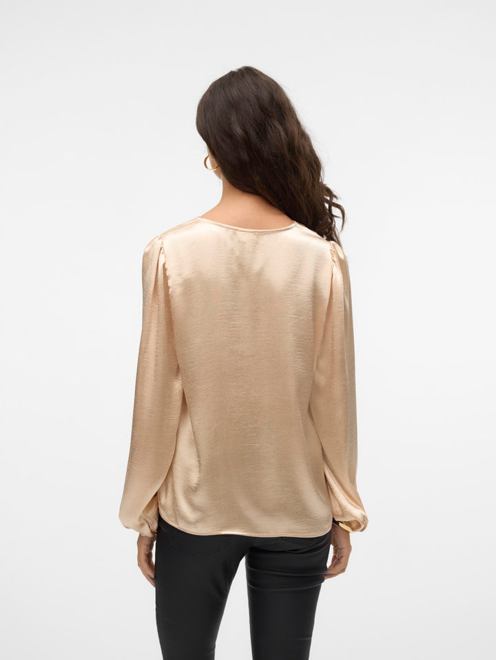 Vmrosanna L/s V-neck Top Wvn Btq - Goudkleurig