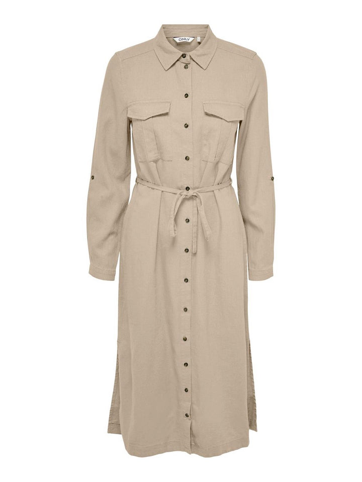 Onlcaro Ls Linen Shirt Dress Cc Pnt - Zand