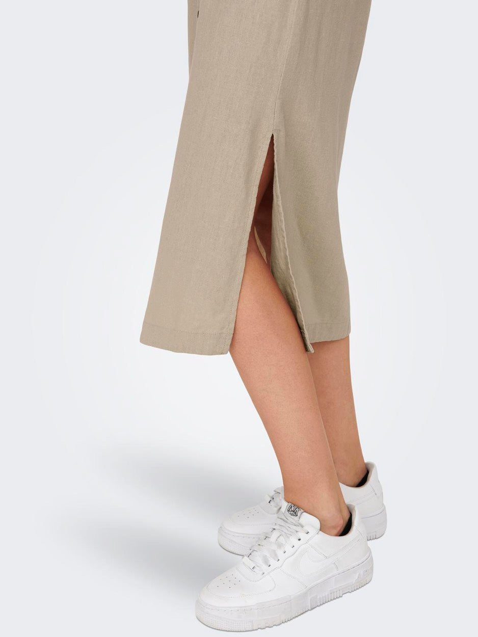 Onlcaro Ls Linen Shirt Dress Cc Pnt - Zand