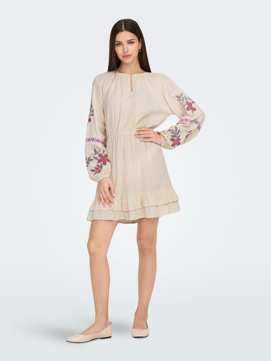 Onlblake Life Ls Emb Dress Wvn - Beige
