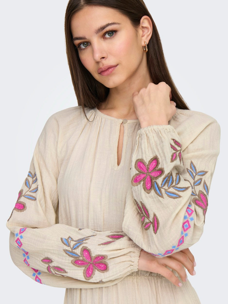 Onlblake Life Ls Emb Dress Wvn - Beige