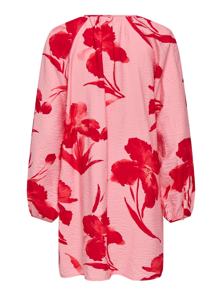 Onlhyaci L/s String Short Dress Wvn - Roze Dessin