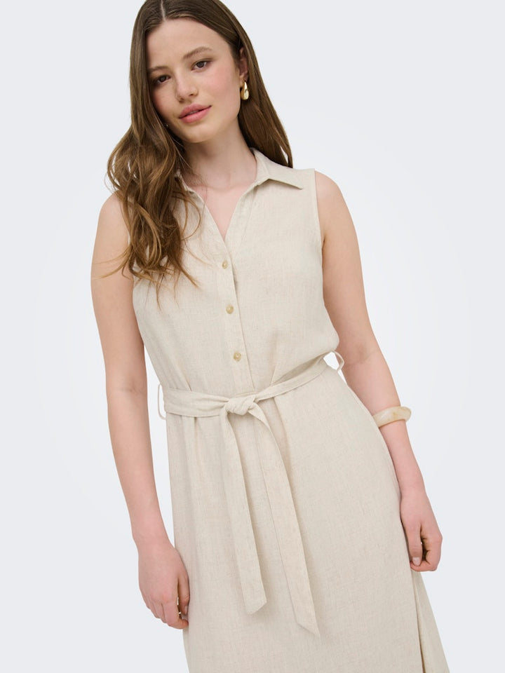 Onlsiesta Lin Sl Belt Dress Pnt Noos - Beige