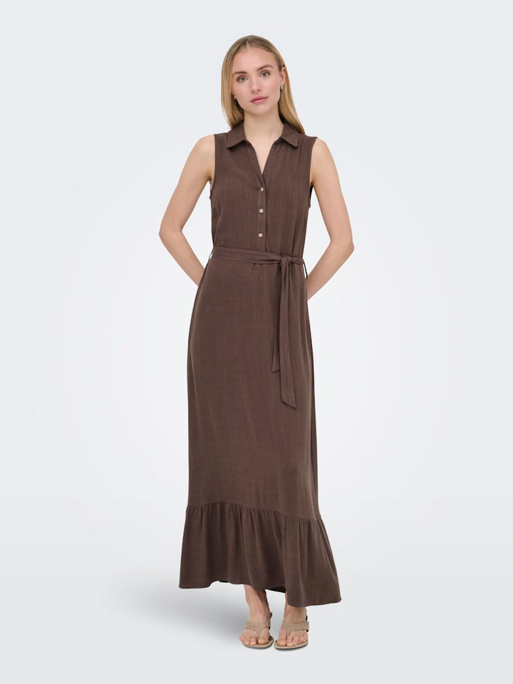 Onlsiesta Lin Sl Belt Dress Pnt Noos - Bruin
