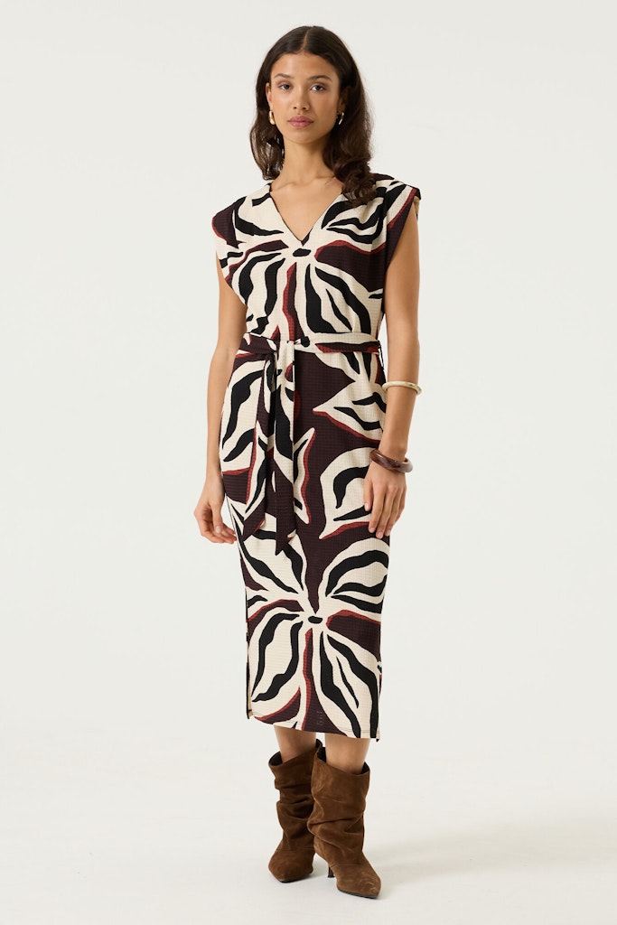 Garcia Midi Lange Jurk Met Alloverprint - Ecru Dessin