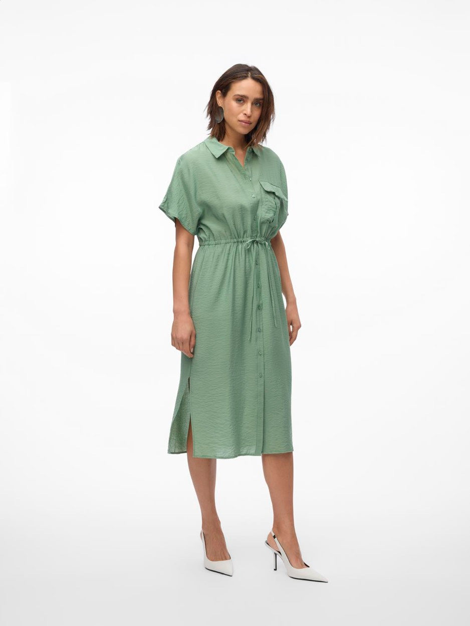 Vmiris S/s Shirt Calf Dress Wvn Ga - Olijf