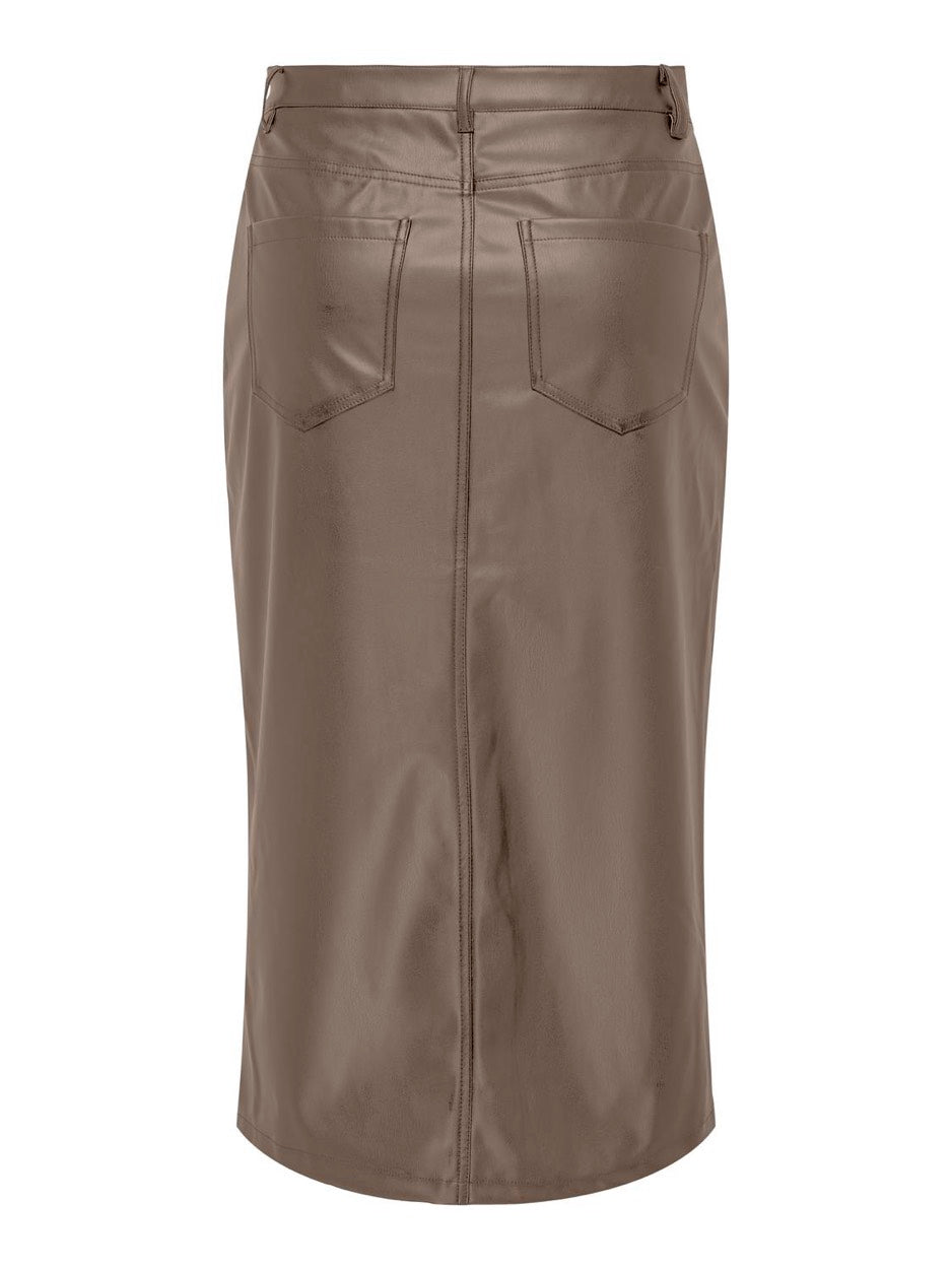 Onlkiri Hw Lo Slit Faux Lea Skirt C - Licht Bruin