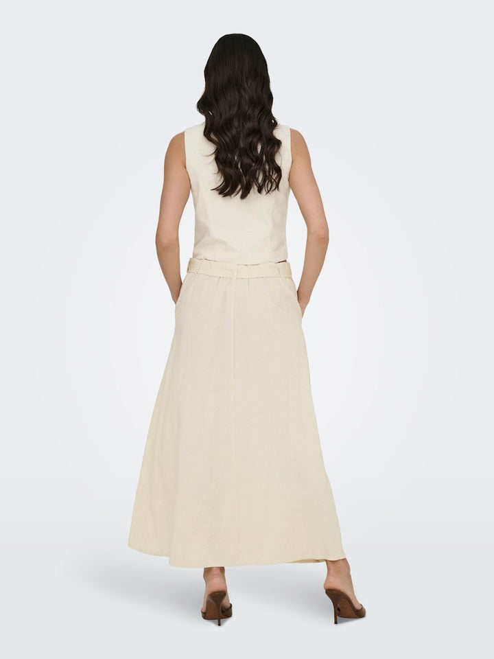 Jdymilan Linen Hw Belted Skirt Wvn Dia - Beige