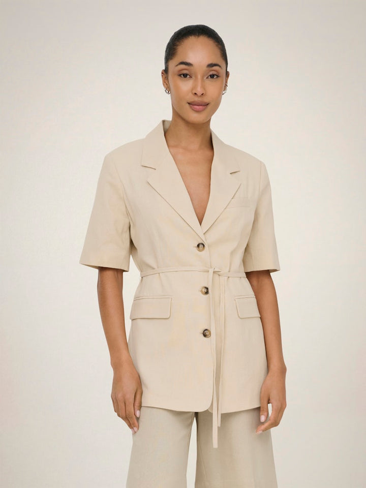 Jdynaomi Linen S/s Belt Blazer Tlr - Zand