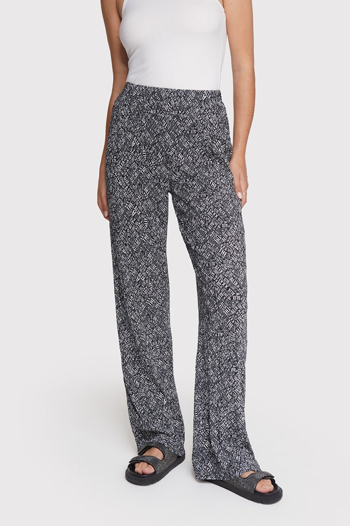 Ladies Woven Cricle Text Pants - Zwart Dessin