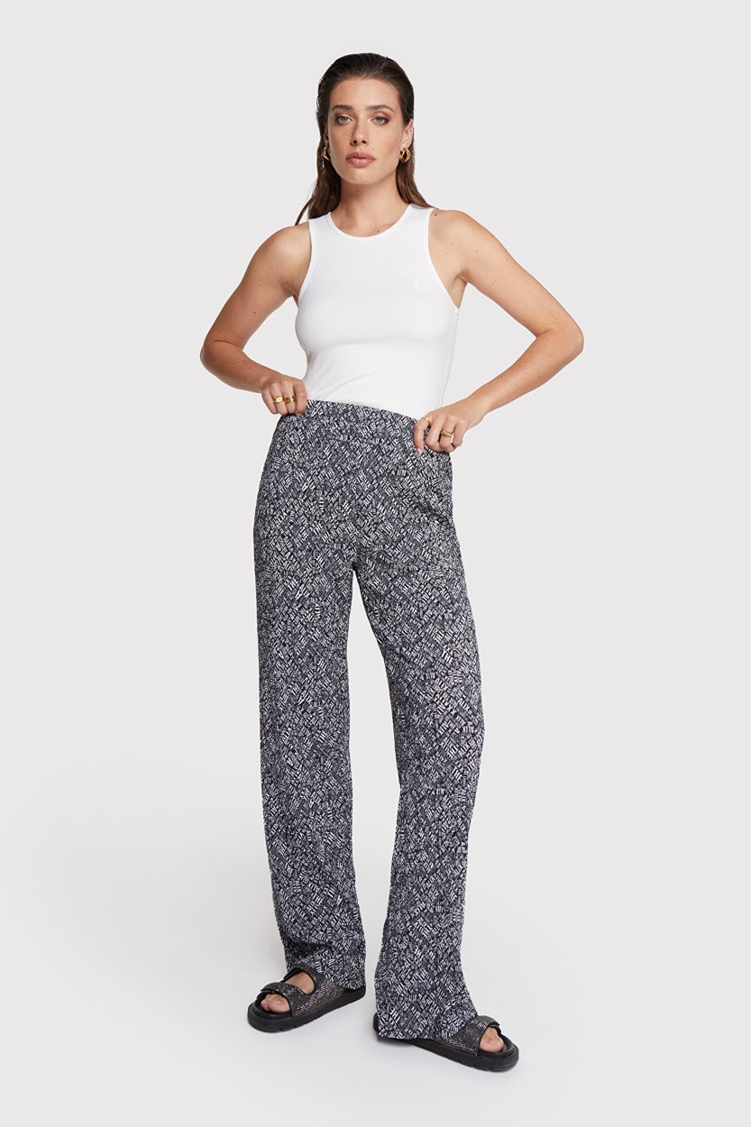 Ladies Woven Cricle Text Pants - Zwart Dessin